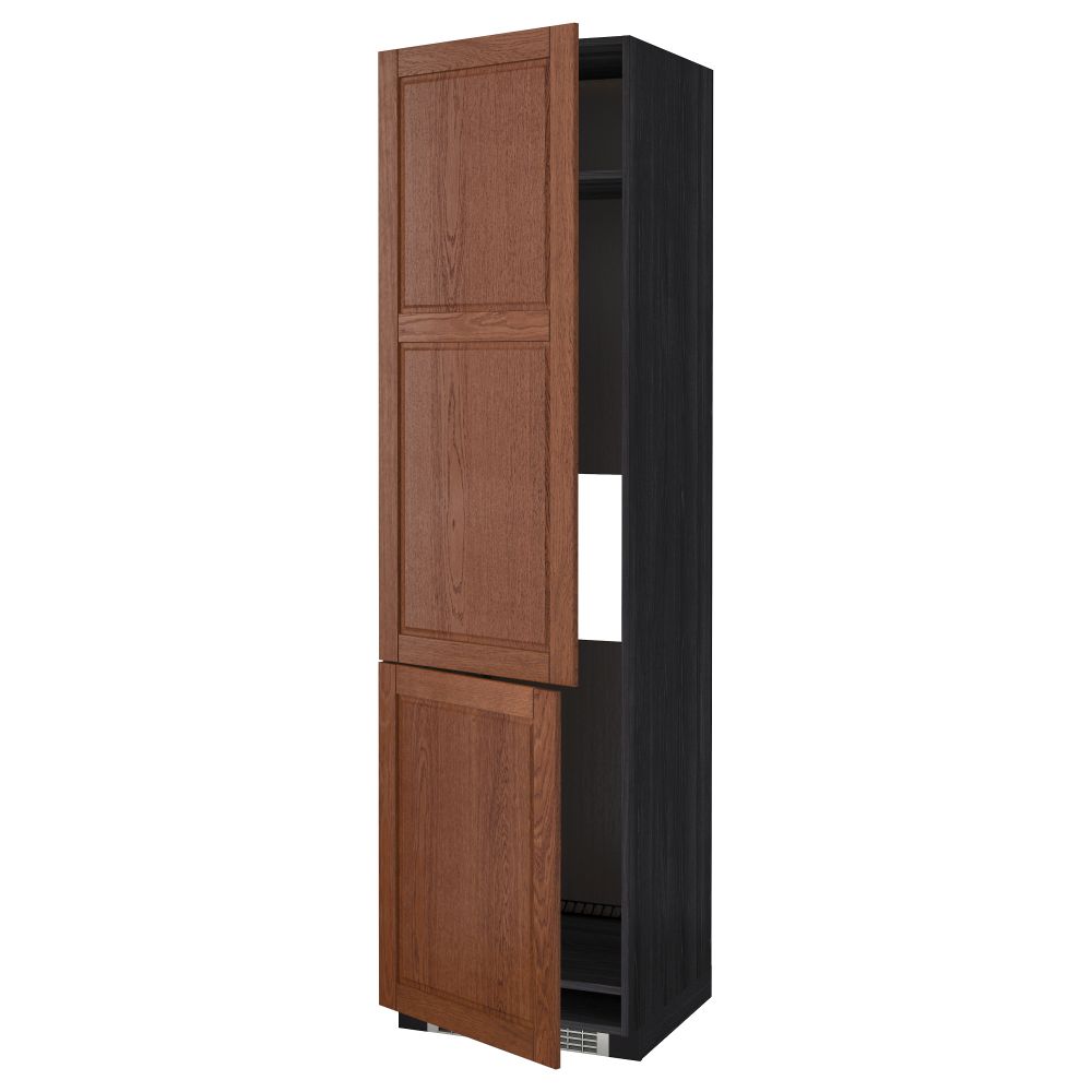Высокий шкаф для холодильника/морозильника, 2 дверцы МЕТОД, черный, Филипстад коричневый (60x60x220 см) - схема-чертеж с размерами