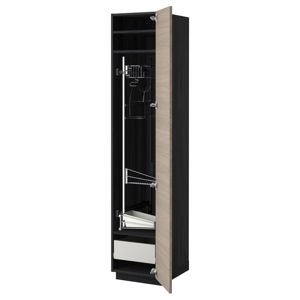 Высокий шкаф с отделением для аксессуаров, для уборки МЕТОД / ФОРВАРА, черный, Брокхульт светло-серый - фото 1