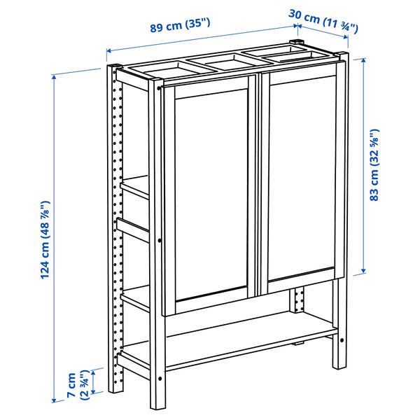 Стеллаж с дверцами, 89x30x124 см, сосна, фетр фетр IKEA IVAR ИВАР 295.078.81 - схема-чертеж с размерами