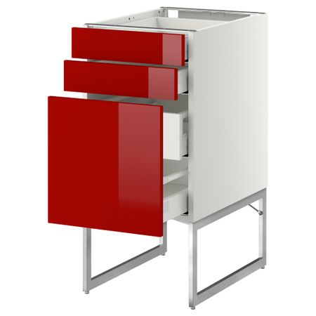 Напольный шкаф 3 фронтальных панели, 2 нижних, 2 средних ящика МЕТОД / МАКСИМЕРА, белый, Рингульт красный