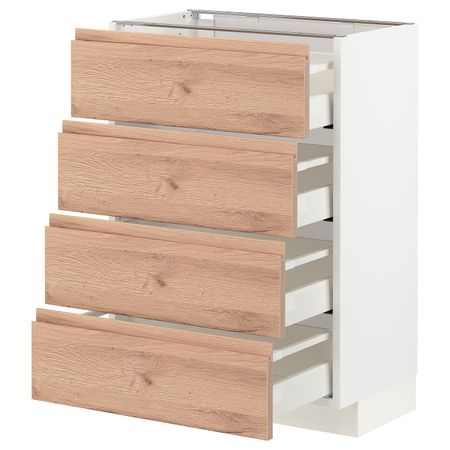 Напольный шкаф 4 фасада/4 ящика, белый/Воксторп под дуб 60x37 см IKEA METOD МЕТОД / MAXIMERA МАКСИМЕРА 894.142.71