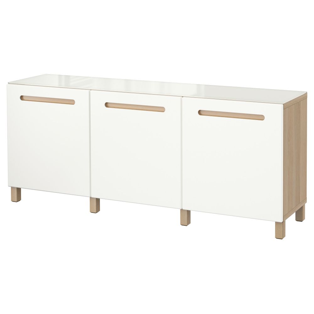 Комбинация для хранения с дверцами БЕСТО, под беленый дуб, Марвикен белый (180x40x74 см) - фото 1