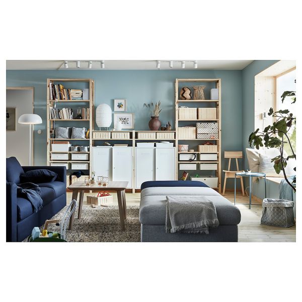 4 секции, полки/шкаф, сосна/белый 344x30x226 см IKEA ИВАР 892.482.10 - фото 3