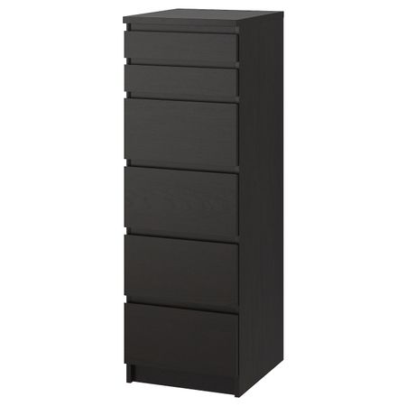 Комод с 6 ящиками, черно-коричневый, зеркальное стекло 40x123 см IKEA МАЛЬМ 603.685.90
