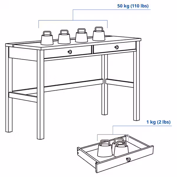 HEMNES Стол с 2 ящиками - белая морилка/светло-коричневый 120x47 см - фото 4