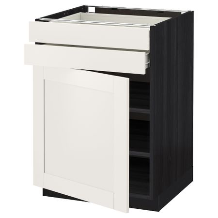 Напольный шкаф с дверцей, 2 ящиками МЕТОД / ФОРВАРА, черный, Сэведаль белый