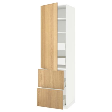 Высокий шкаф + полки, 4 ящика, 2 дверцы МЕТОД / ФОРВАРА, белый, Экестад дуб