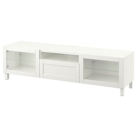 Тумба под ТВ, ХАНВИКЕН/СТУББАРП белый прозрачное стекло, 180x40x48 см IKEA БЕСТО 092.819.20