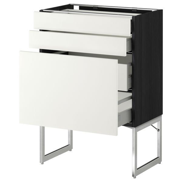 Напольный шкаф 3 фронтальных панели, 2 нижних, 2 средних ящика МЕТОД / МАКСИМЕРА, черный, Хэггеби белый - схема-чертеж с размерами