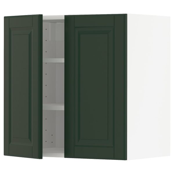 Навесной шкаф с полками/2дверцы, белый/Будбин темно-зеленый 60x60 см IKEA METOD МЕТОД 894.462.48 - фото 1