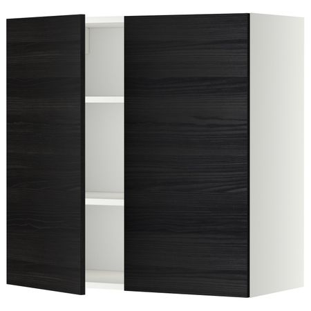 Навесной шкаф с полками/2дверцы, белый, Тингсрид черный 80x80 см IKEA МЕТОД 192.245.28