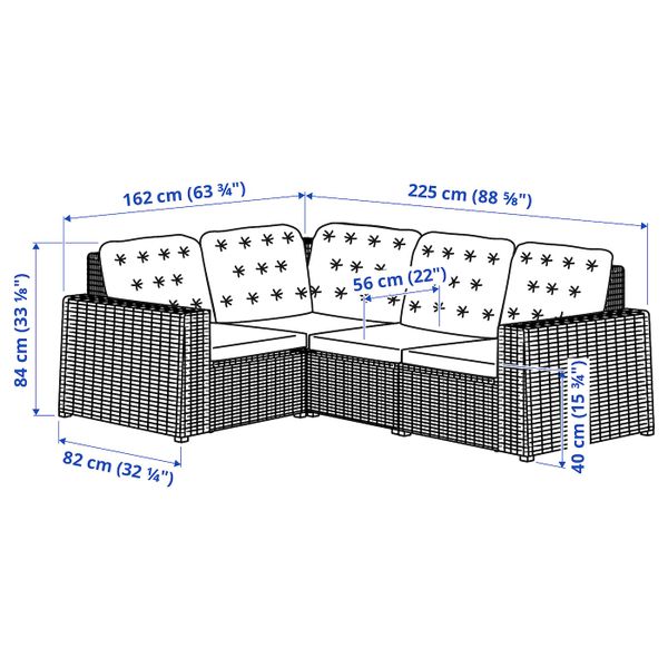 Модульный угловой 3-местный диван, садовый, темно-серый/Куддарна серый IKEA SOLLERÖN СОЛЛЕРОН 794.716.91 - схема-чертеж с размерами