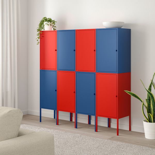 Комбинация для хранения, темно-синий/красный 140x142 см IKEA ЛИКСГУЛЬТ 092.489.21 - фото 2