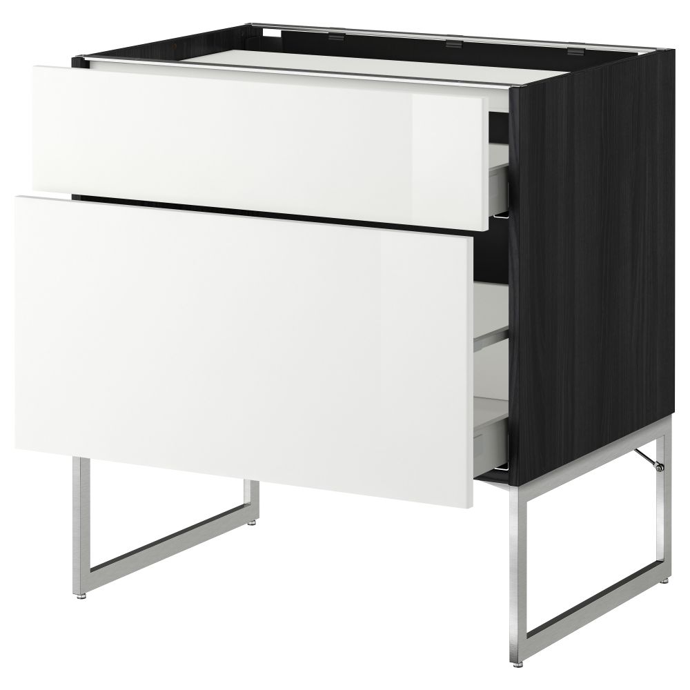 Напольный шкаф, 2 фронтальных панели, 3 ящика МЕТОД / МАКСИМЕРА, черный, Рингульт белый - схема-чертеж с размерами