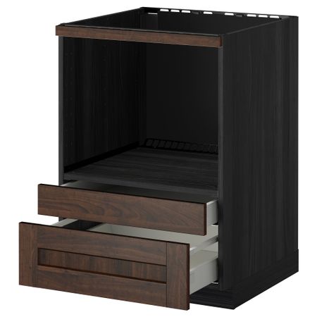 Напольный шкаф для комбинирования СВЧ, ящики МЕТОД / МАКСИМЕРА, черный, Эдсерум коричневый (60x60 см)