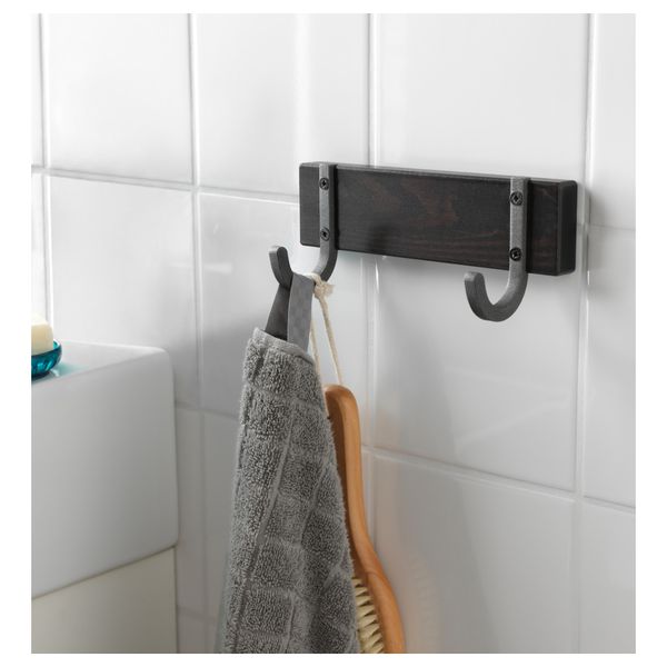 Вешалка для полотенец с 2 крючками ХЭЛМАРЕН, морилка черно-коричнев - схема-чертеж с размерами
