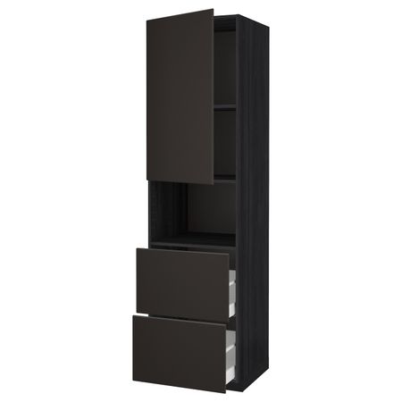 Высокий шкаф для СВЧ/дверца/2ящика, черный/Кунгсбакка антрацит 60x60x220 см IKEA МЕТОД / МАКСИМЕРА 792.206.93