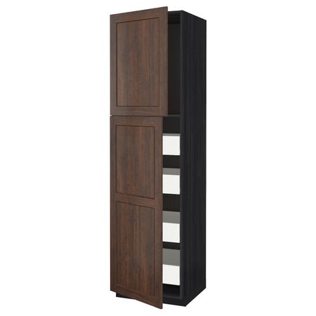 Высокий шкаф/2дверцы/4ящика, черный/Эдсерум коричневый 60x60x220 см IKEA МЕТОД / ФОРВАРА 493.739.94