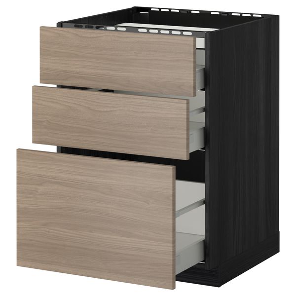 Напольный шкаф, 3 фронтальных панели, 3 ящика МЕТОД / МАКСИМЕРА, черный, Брокхульт светло-серый - схема-чертеж с размерами