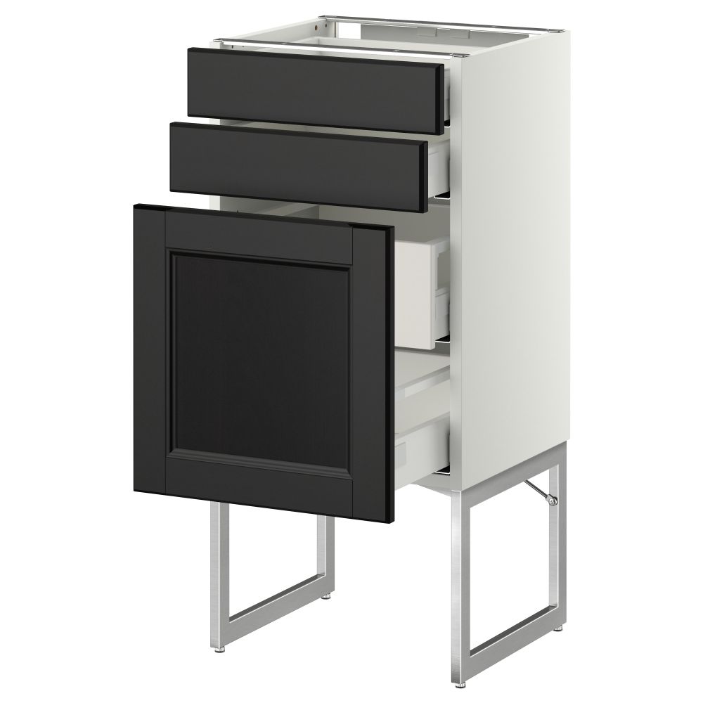 Напольный шкаф 3 фронтальных панели, 2 нижних, 2 средних ящика МЕТОД / МАКСИМЕРА, белый, Лаксарби черно-коричневый - схема-чертеж с размерами