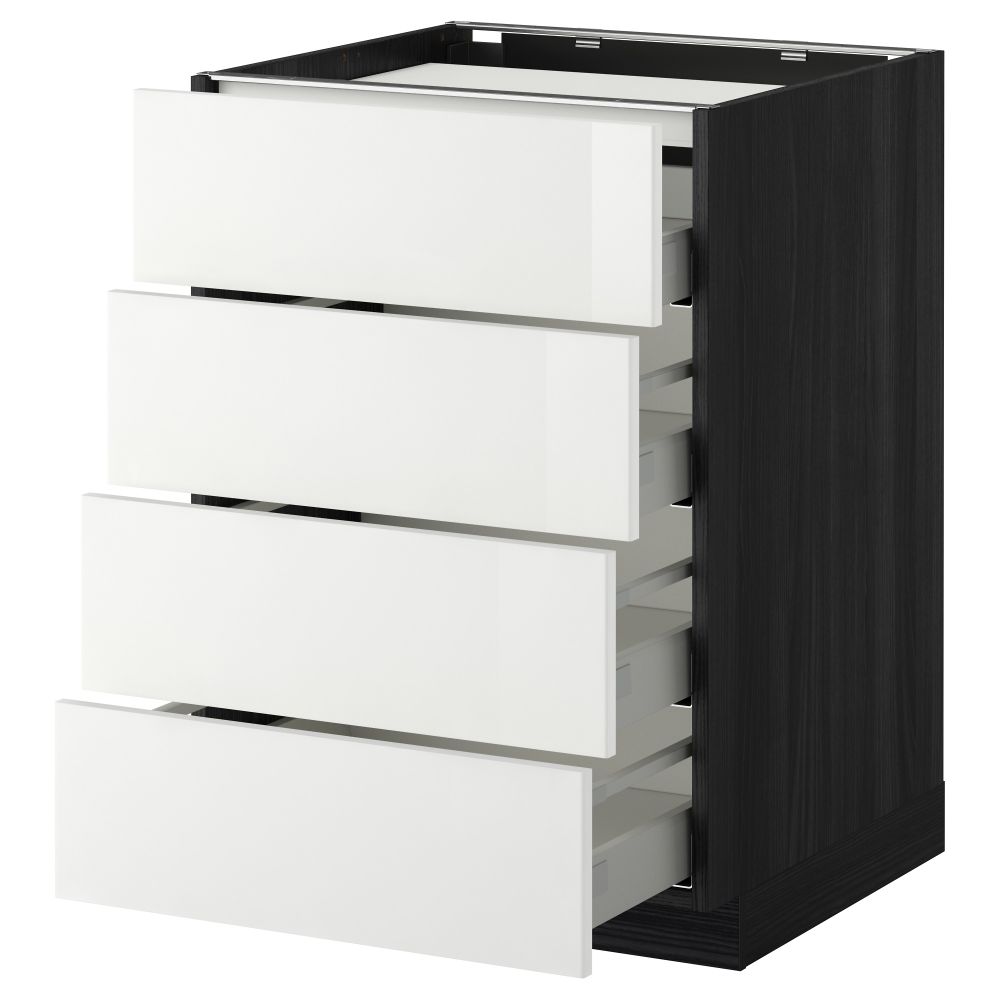 Напольный шкаф, 4 фронтальных панели, 4 ящика МЕТОД / МАКСИМЕРА, черный, Рингульт белый - фото 1