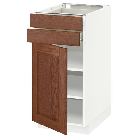 Напольный шкаф с дверцей, 2 ящиками МЕТОД / ФОРВАРА, белый, Филипстад коричневый