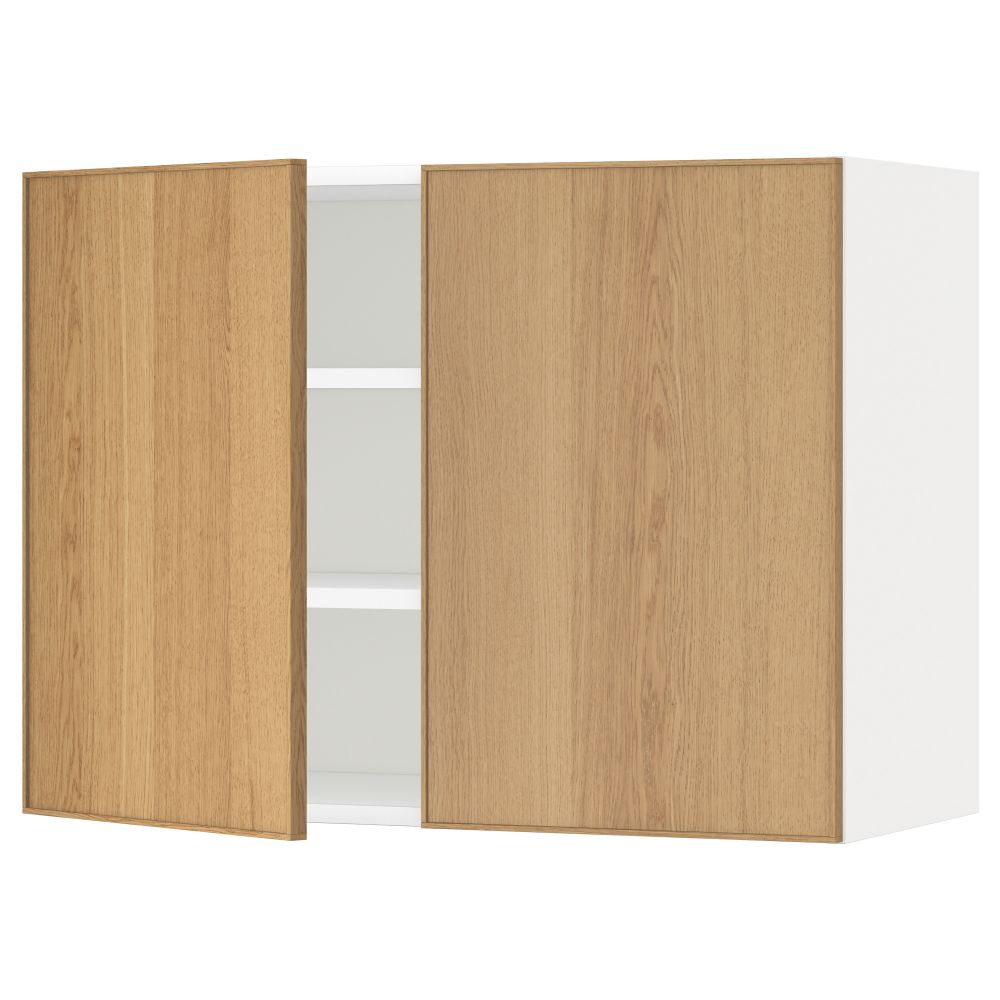 Навесной шкаф с полками, 2 дверцы МЕТОД, белый, Экестад дуб - схема-чертеж с размерами