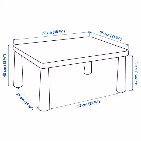MAMMUT Стол детский - д/дома/улицы белый 77x55 см - схема-чертеж с размерами