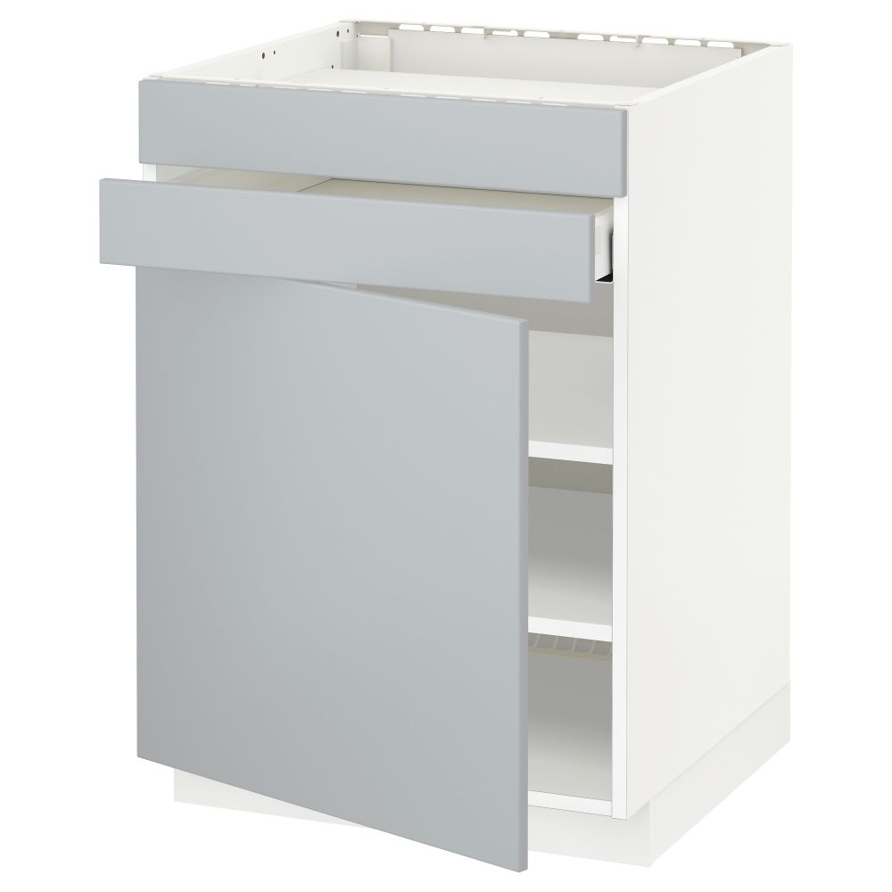 Напольный шкаф для варочной панели, доводчик, 2 фасада, 1 ящик МЕТОД / МАКСИМЕРА, белый, Веддинге серый (60x60 см) - схема-чертеж с размерами