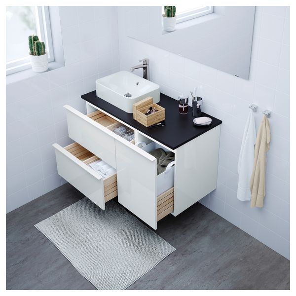 Шкаф с раковиной 45x32 см ГОДМОРГОН/ТОЛКЕН / ХОРВИК, глянцевый белый, антрацит (102x49x72 см) - фото 2