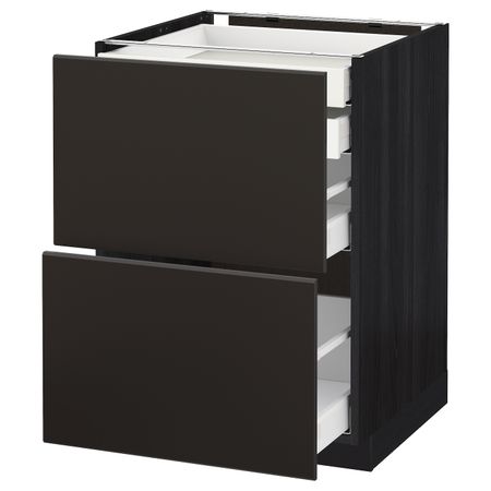 Напольный шкаф 2 фронтальные панели, 2 нижних, 1 средний, 1 высокий ящ, черный/Кунгсбакка антрацит 60x60 см IKEA МЕТОД /