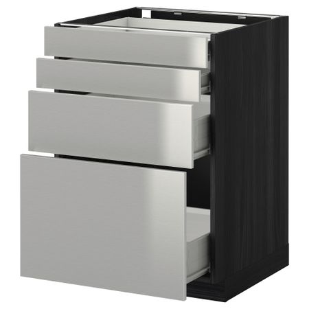 Напольный шкаф 4 фронтальных панели, 4 ящика МЕТОД / ФОРВАРА, черный, Гревста нержавеющ сталь