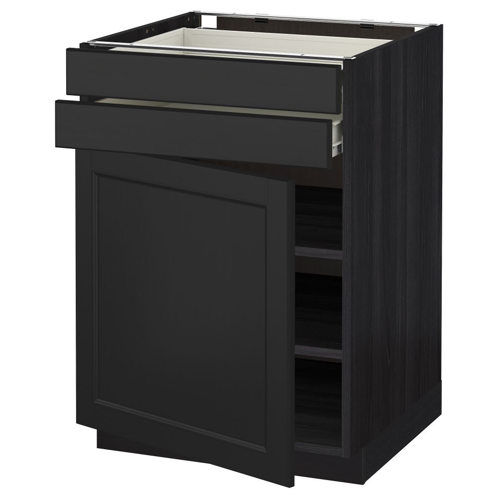 Напольный шкаф с дверцей, 2 ящиками МЕТОД / ФОРВАРА, черный, Лаксарби черно-коричневый - схема-чертеж с размерами