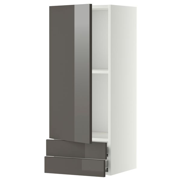 Навесной шкаф с дверцей, 2 ящика МЕТОД / ФОРВАРА, белый, Рингульт серый - фото 1