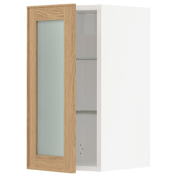 Навесной шкаф с полками, стекляными дв, белый/Экестад дуб 30x60 см IKEA METOD МЕТОД 793.009.15 - схема-чертеж с размерами