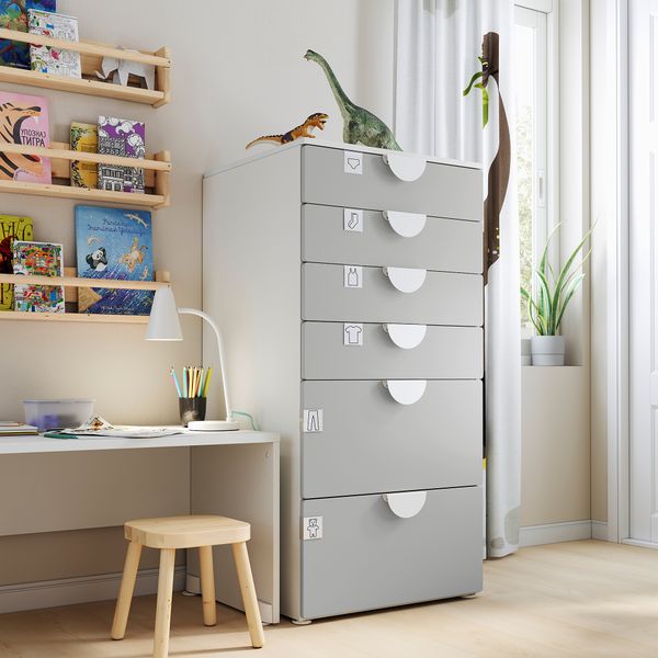 Комод с 6 ящиками, белый, серый, 60x57x123 см IKEA PLATSA ПЛАТСАA ПЛАТСА, SMÅSTAD СМОСТАД 293.877.27 - фото 3