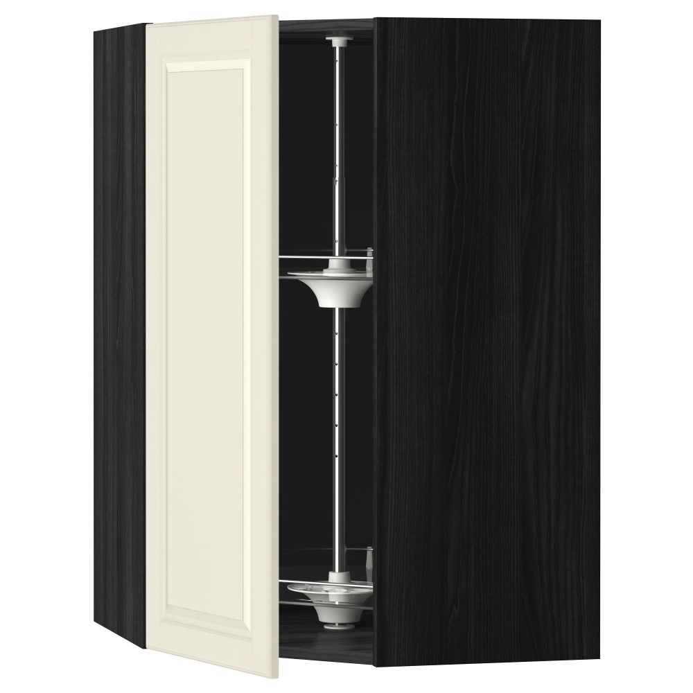 Угловой навесной шкаф с вращающейся секцией МЕТОД, черный, Будбин белый с оттенком - схема-чертеж с размерами