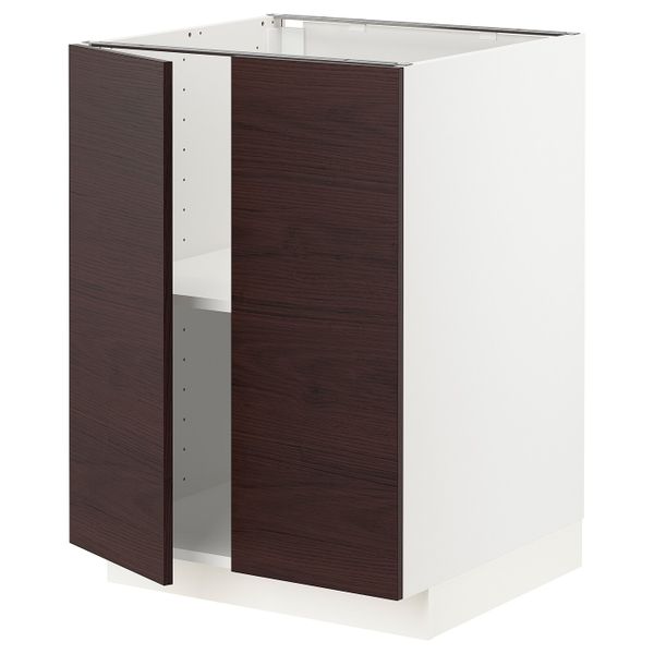 Напольный шкаф с полками/2двери, белый Аскерсунд/темно-коричневый под ясень 60x60 см IKEA METOD МЕТОД 193.336.88 - фото 1