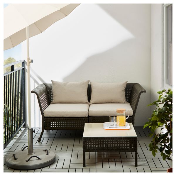 2-местный диван, садовый КУНГСХОЛЬМЕН, черно-коричневый, Холло бежевый бежевый (160x80x73 см) - фото 2