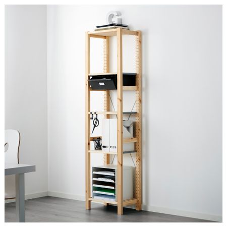 1 секция, полки/ящики ИВАР, сосна, серый (48x30x179 см)