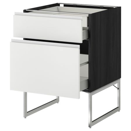 Напольный шкаф 2 фронтальных панели, 2 нижних,1 встроенный ящик МЕТОД / МАКСИМЕРА, черный, Нодста белый
