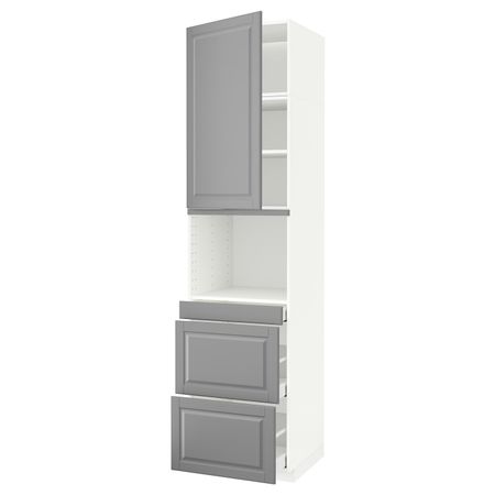 Высокий шкаф для СВЧ/дверца/3ящика, белый/Будбин серый 60x60x240 см IKEA METOD МЕТОД / MAXIMERA МАКСИМЕРА 092.331.80
