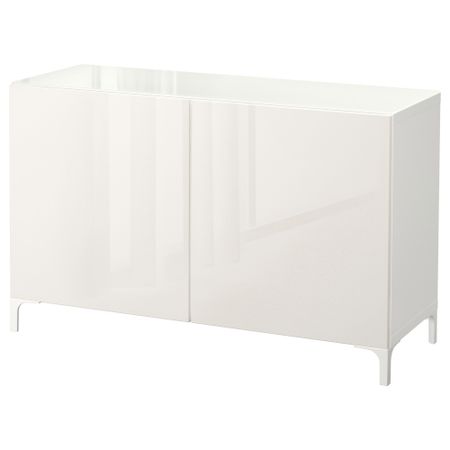 Комбинация для хранения с дверцами БЕСТО, белый, Сельсвикен глянцевый/белый (120x40x74 см)