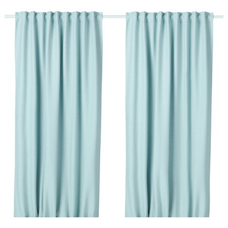 Затемняющие гардины, 2 шт., белый, бирюзовый 145x300 см IKEA VILBORG ВИЛБОРГ 504.234.22