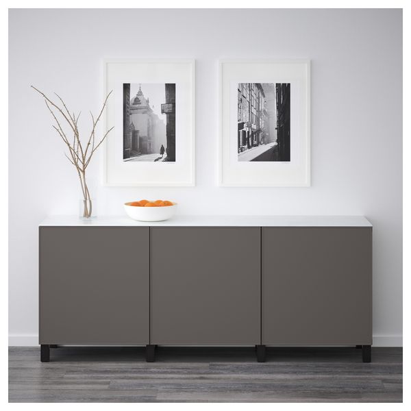 Комбинация для хранения с дверцами БЕСТО, черно-коричневый, Грундсвикен темно-серый (180x42x74 см) - схема-чертеж с размерами