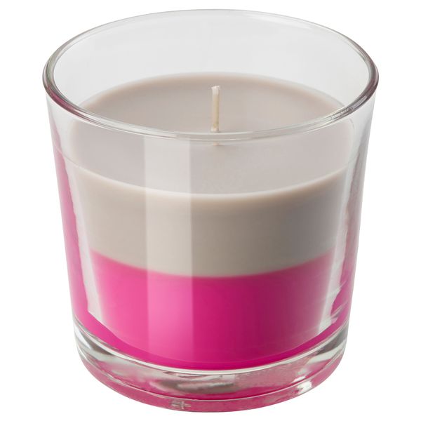 Ароматическая свеча в стакане КАНСКЕ, Гуава и клубника, бежевый розовый (9 см) - фото 1