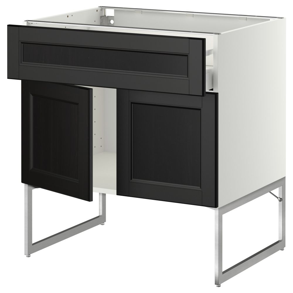 Напольный шкаф, полки, ящик, 2 двери МЕТОД / МАКСИМЕРА, белый, Лаксарби черно-коричневый - схема-чертеж с размерами