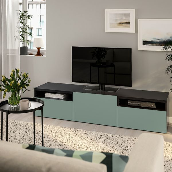Тумба под ТВ, черно-коричневый/Нотвикен серо-зеленый 180x42x39 см IKEA BESTÅ БЕСТО 493.283.84 - фото 2