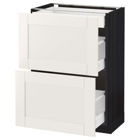 Напольный шкаф, 2 фасада, 3 ящика МЕТОД / МАКСИМЕРА, черный, Сэведаль белый