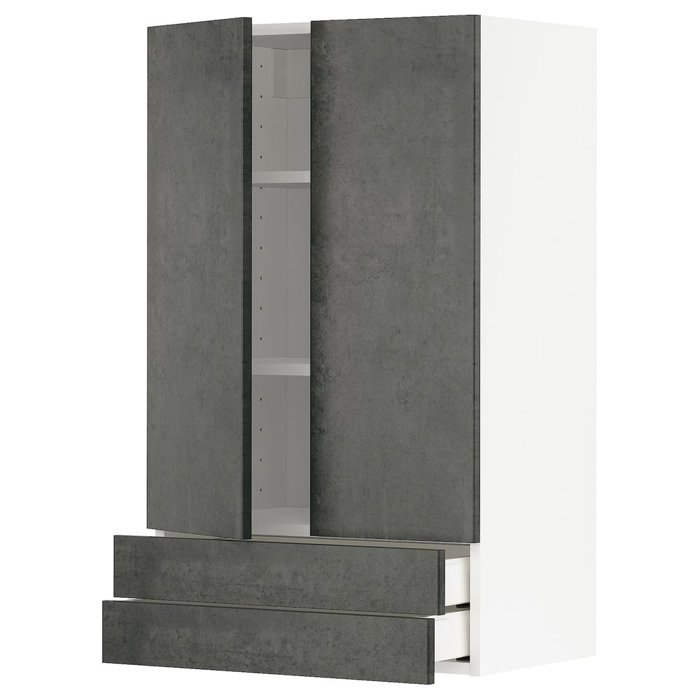 Навесной шкаф/2дверцы/2ящика, белый/кальхюттан под темно-серый бетон 60x100 см IKEA METOD МЕТОД / MAXIMERA МАКСИМЕРА 294.414.18 - схема-чертеж с размерами